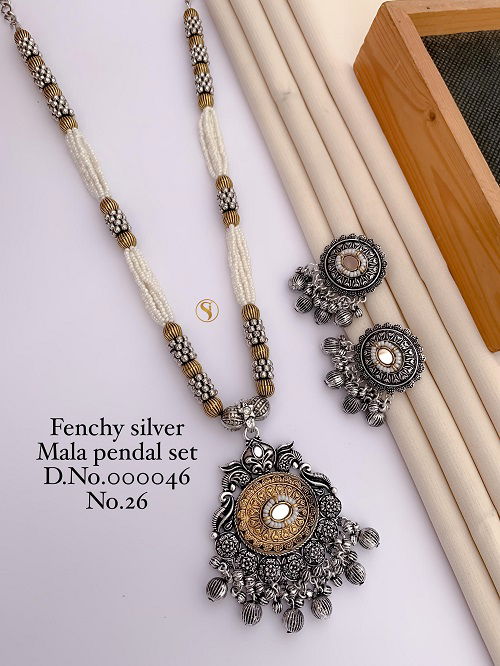 Fancy Navratri Special Oxidized Silver Mala Pendant Set Wholesale Shop In Surat
